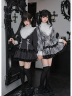 Striped Sweet Lolita Ruffle Dress Set with Slim Panel Cut