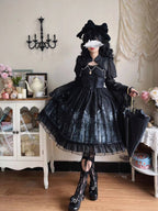 Black Gothic Lolita JSK Dress & Matching Shoulder Cape Set