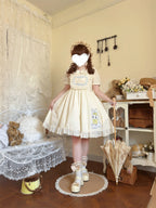Plus Size Apricot Sweet Lolita OP Dress - Embroidered Large Hem Style