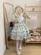 Mint Green Gingham Sweet Lolita JSK Dress & Accessory Set