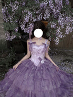 Elegant Purple Lolita Ball Gown - Luxury High-End Long Dress Full Set