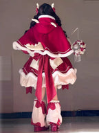 Red New Year & Christmas Lolita Dress Full Set with Cloak & Train
