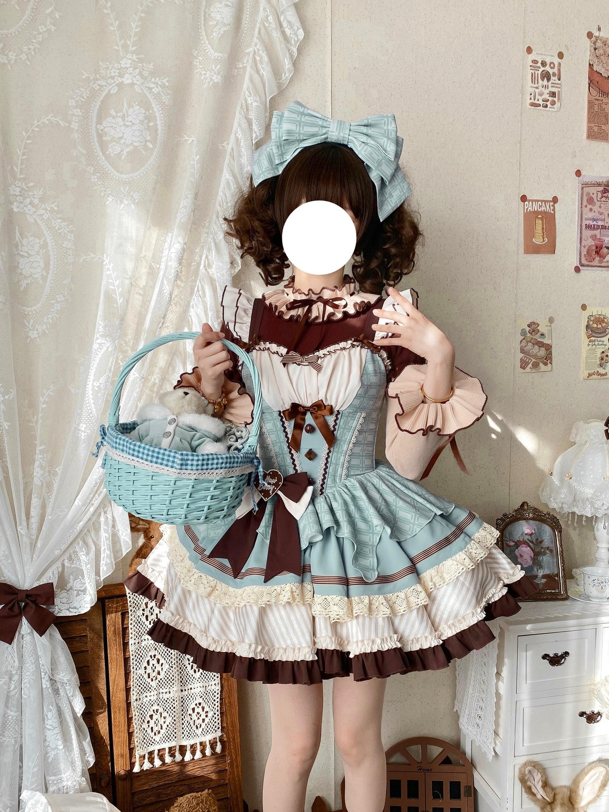 Mint Chocolate Sweet Lolita JSK Dress Set with Knit Blouse