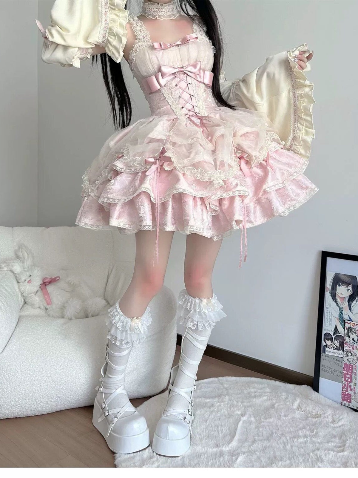 Sweet Pink Lolita JSK Dress Set: Princess Coming of Age Gown
