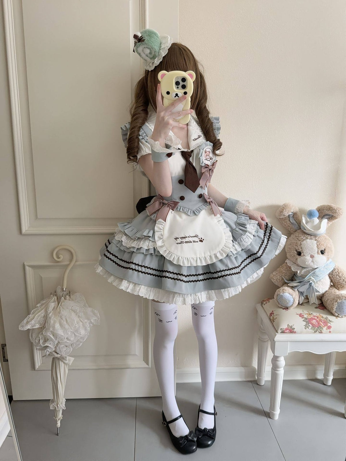 Sage Green Sweet Maid Lolita Dress Set with Blouse & Vest 3-Piece