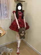Sweet Wine Red Rose Lolita JSK Princess Dress with Choker & Train