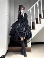 Gothic Black Cross Lolita Dress Set with Blouse, Corset & Petticoat