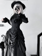 Gothic Witch Lolita Dress Set with Corset Blouse & Bustle Skirt