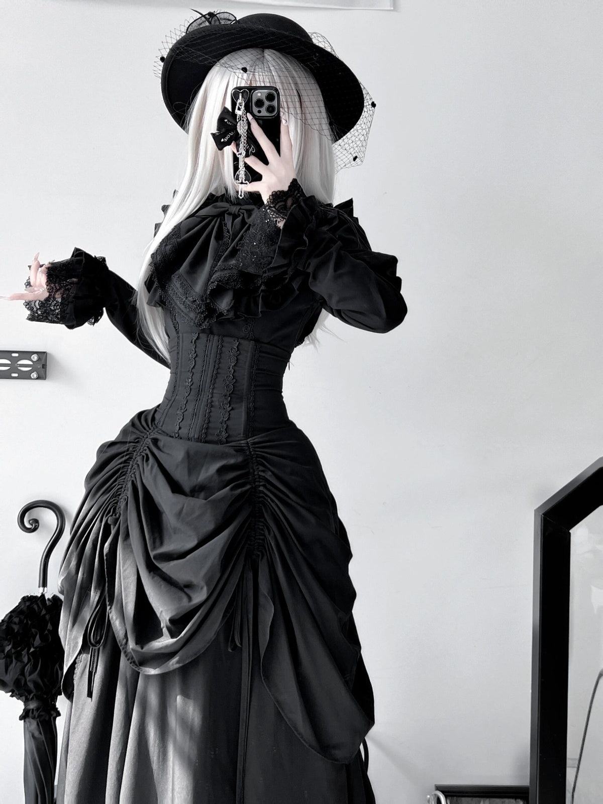 Gothic Witch Lolita Dress Set with Corset Blouse & Bustle Skirt