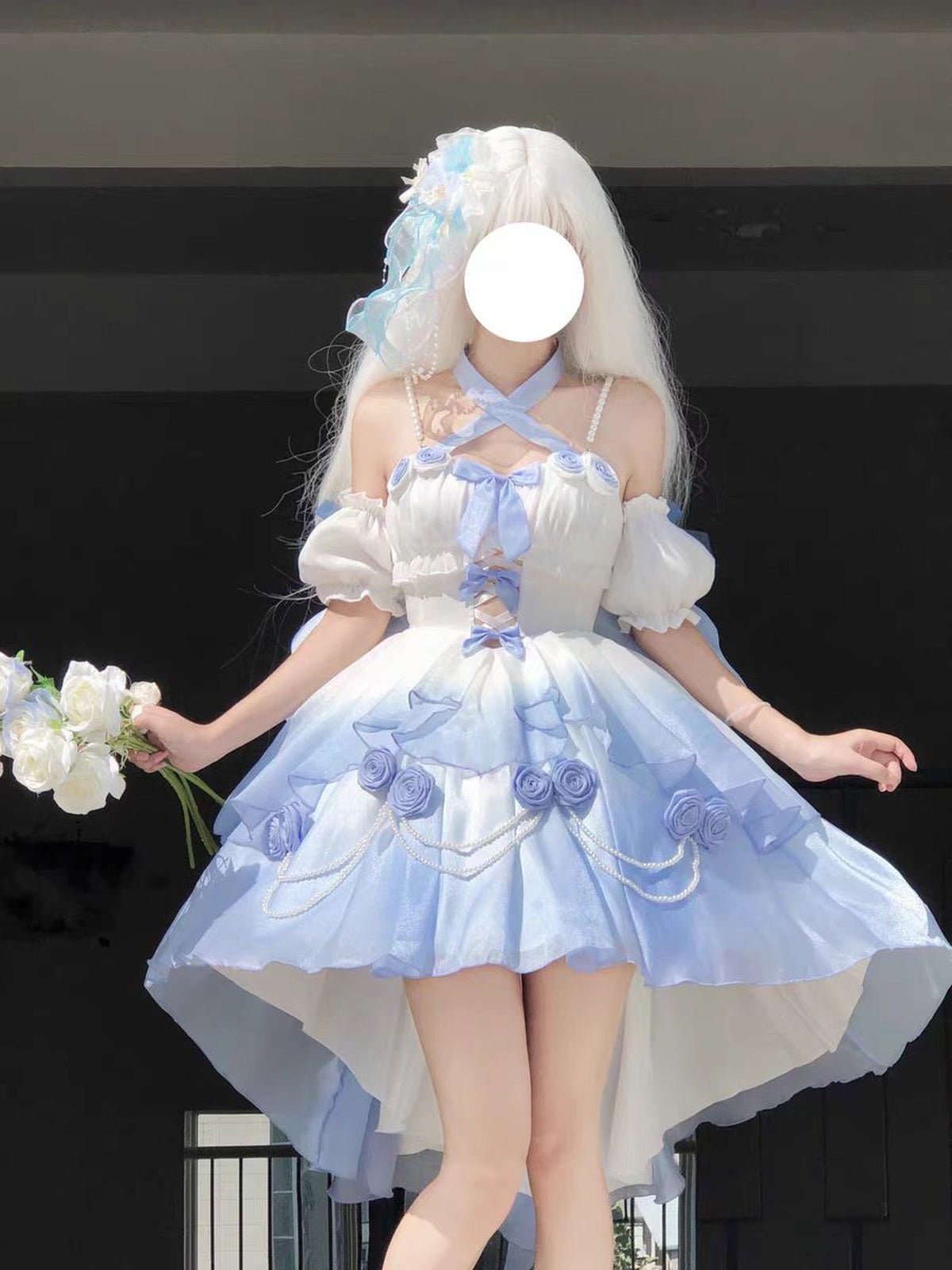 Elegant Blue Gradient Lolita Dress: High-Low Princess Wedding Gown