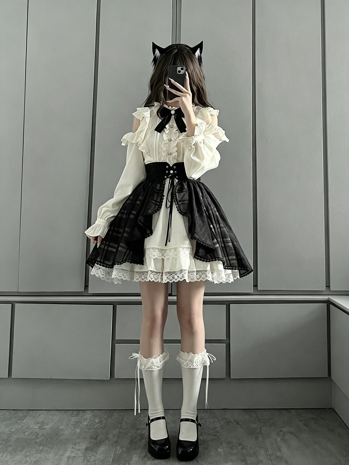 Rita White & Black Classic Lolita OP Dress - Girly Princess Outfit