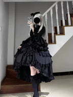 Gothic Black Phoenix Lolita Dress Set with Blouse & Tiered Skirt