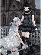 Striped Sweet Lolita Puff Skirt OP Set with Top Hat & Sleeves