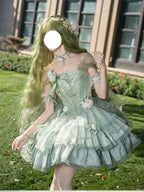 Green Forest Wizard of Oz Lolita Wedding Dress Full Set with Train