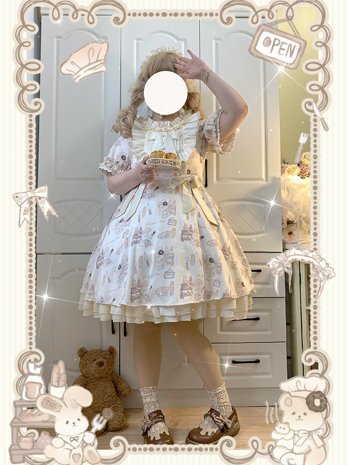 Plus Size Sweet Lolita OP Dress: Slimming Frilly Kawaii Print Dress