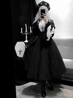 Black Gothic Nun Lolita OP Set with Cape & Necklace