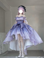 Purple Gradient Wedding Lolita High-Low Dress Set with Long Train