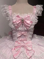 Pink & White Lolita JSK Dress with Train & Headband Set