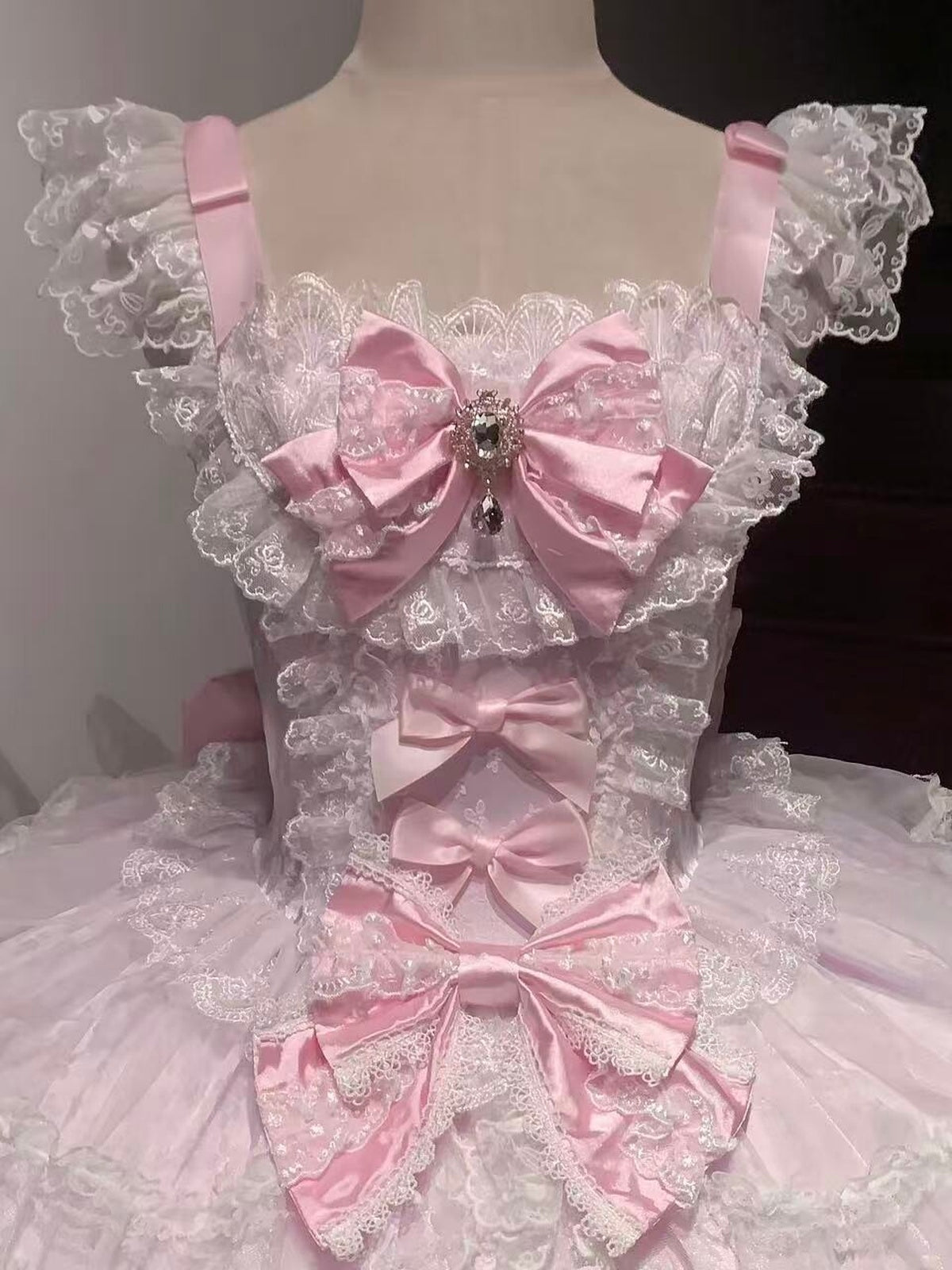 Pink & White Lolita JSK Dress with Train & Headband Set