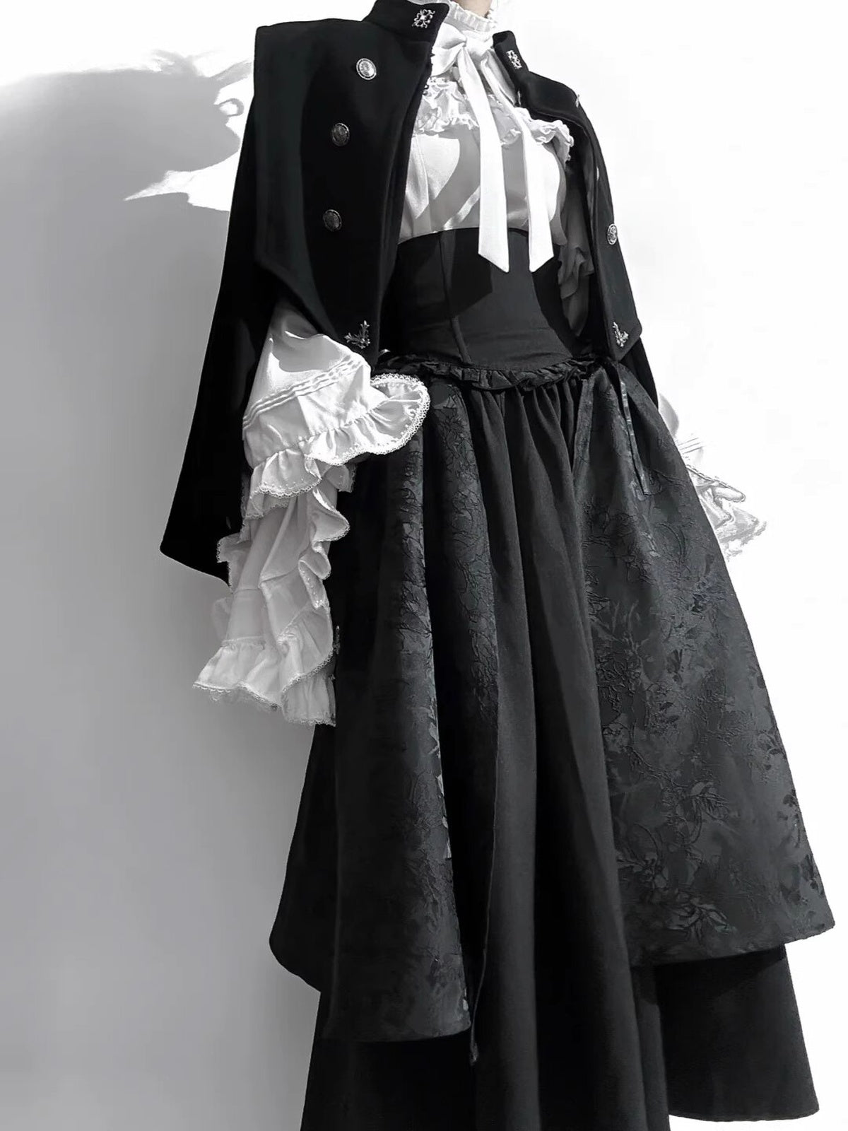 Gothic Black Widow Lolita Dress Set with Hime Sleeve Blouse & SK