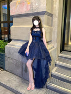 Blue Lolita Princess Ball Gown with Train & Choker