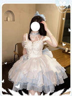 Glitter Blue & White Lolita Princess Dress Set with Free Petticoat