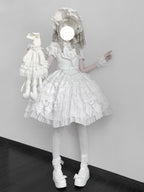 Vintage Old-School White Lolita JSK Dress Full Set with Petticoat
