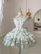 Sweet Green Lolita Princess Cupcake JSK Dress with Free Train