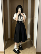 Cute White Jirai Kei School Girl Lolita Dress Long Sleeve Mini Skirt Set