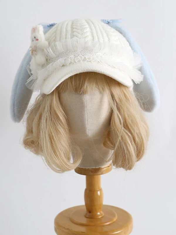 Bunny Ear Beret - Sweet Lolita Plush Bunny Accent in Pink & Blue | CoyBunny