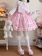 Teddy & Cake Embroidery Sweet Lolita Dress ¨C Square Neck Tiered Skirt | Miss Han | CoyBunny