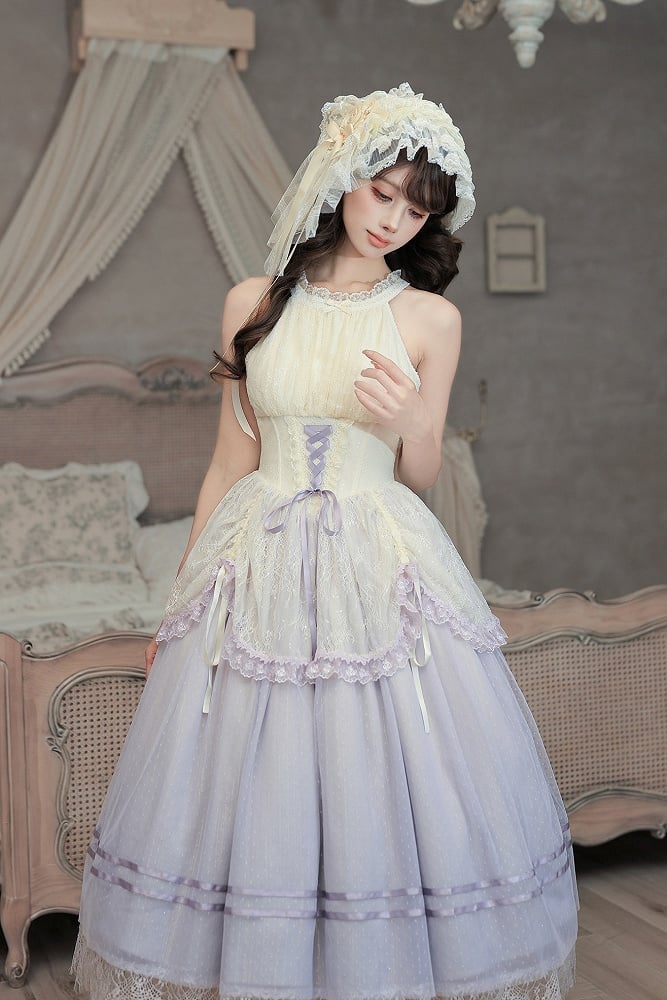 Purple Classic Gradient Lolita JSK Set with Cardigan and Hair Items - With PUJI | CoyBunny