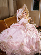 Pink Off-Shoulder Lolita Lace Gown with Ruffles and Bows - Hinana Queena | CoyBunny