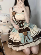 Sweet Chocolate Bear Lolita JSK Dress Full Set with Plush Bag