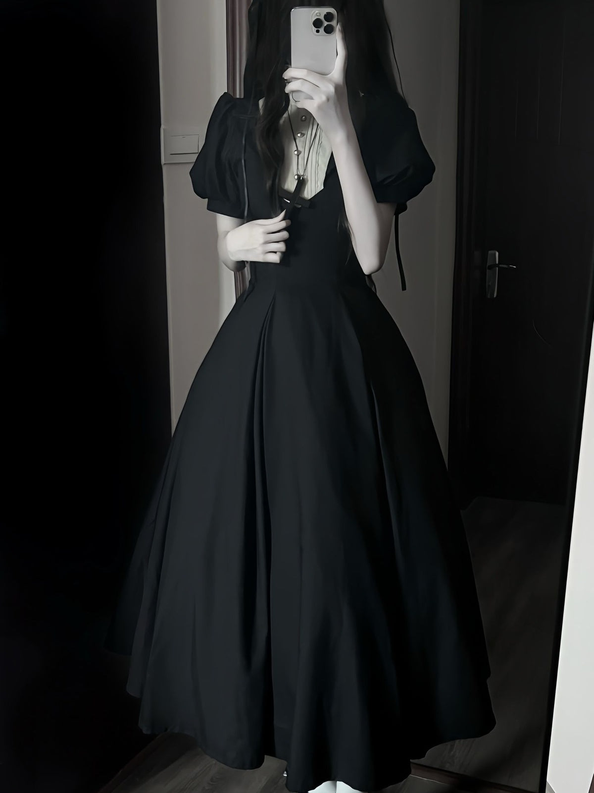Gothic Nun Lolita Vintage Court Dress with Necklace