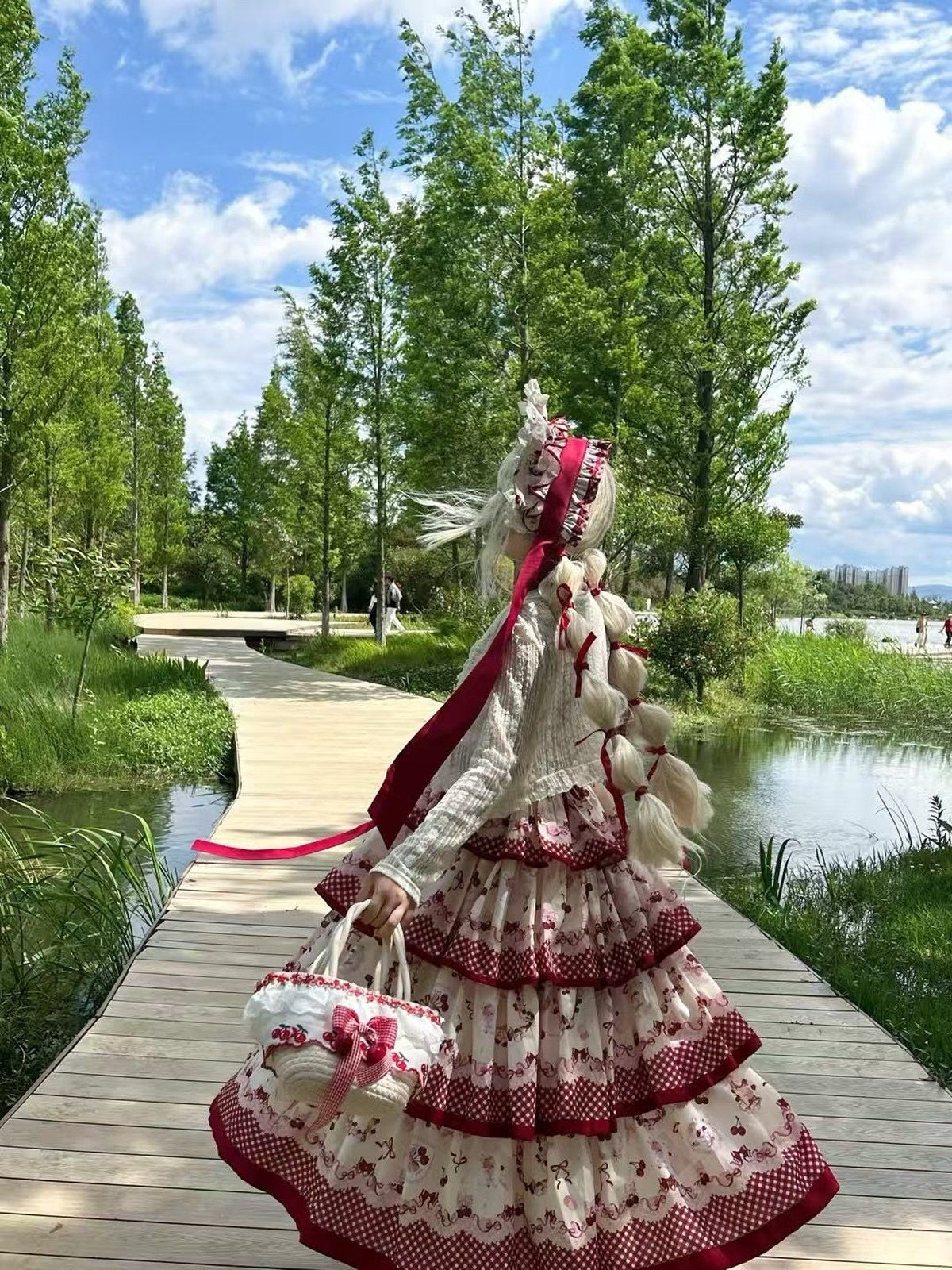 Sweet Cherry Country Lolita JSK Dress Set with Headband