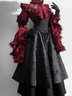 Gothic Red Black Lolita Dress Set with Hime Sleeve Blouse & SK