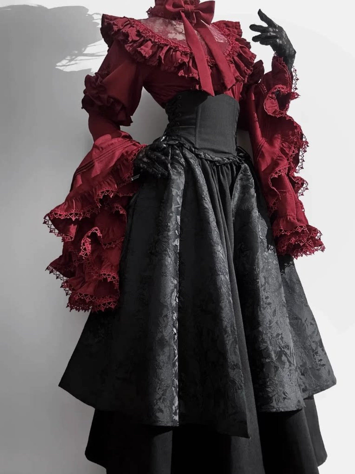 Gothic Red Black Lolita Dress Set with Hime Sleeve Blouse & SK
