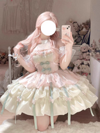 Apricot Green Lolita Halter Neck Princess Dress with Train & Petticoat