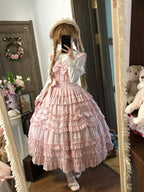 Pink Classical Lolita JSK Dress with Headband | Winter Gown