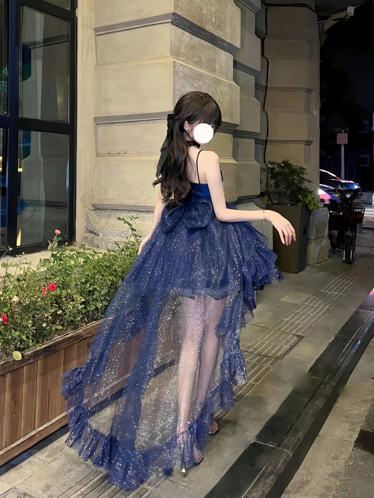 Blue Lolita Princess Ball Gown with Train & Choker