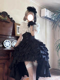 Black and White Gothic Lolita Dress Set for Halloween Cosplay