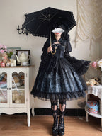 Black Gothic Lolita JSK Dress & Matching Shoulder Cape Set