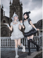 White Sweet Lolita Puff Skirt OP Set with Top Hat & Sleeves