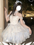 Glitter Blue & White Lolita Princess Dress Set with Free Petticoat