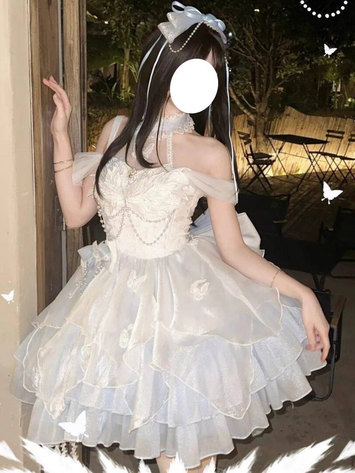 Glitter Blue & White Lolita Princess Dress Set with Free Petticoat