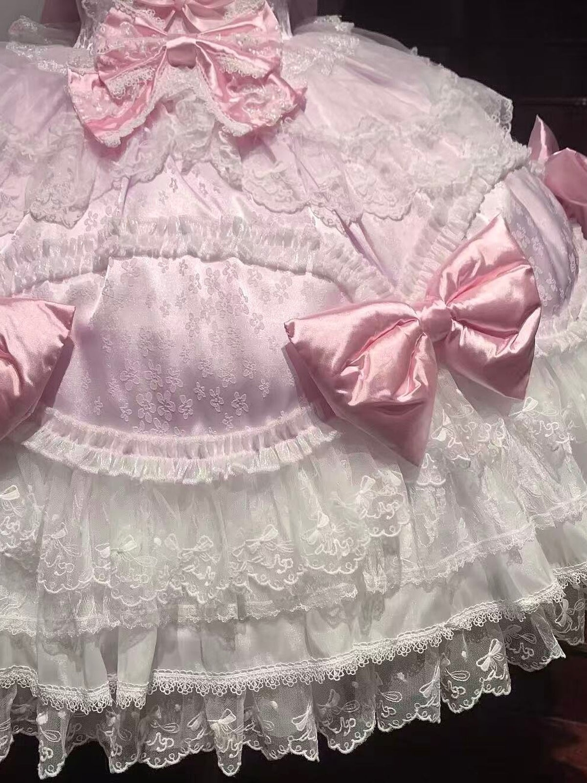 Pink & White Lolita JSK Dress with Train & Headband Set