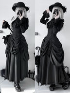 Gothic Witch Lolita Dress Set with Corset Blouse & Bustle Skirt