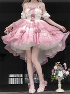 Sweet Pink Gradient Lolita Dress: High-Low Princess Wedding Gown