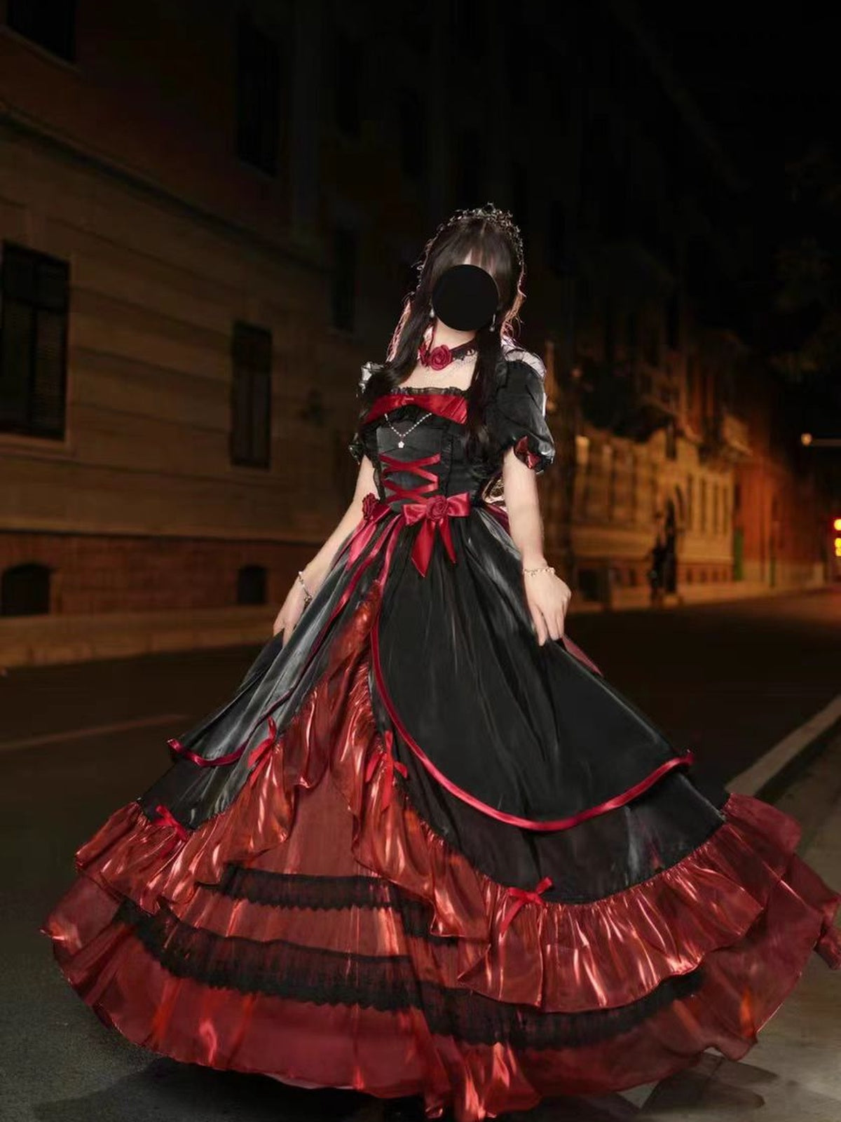 Gothic Red & Black Lolita Wedding OP Dress: 18th Birthday Gown